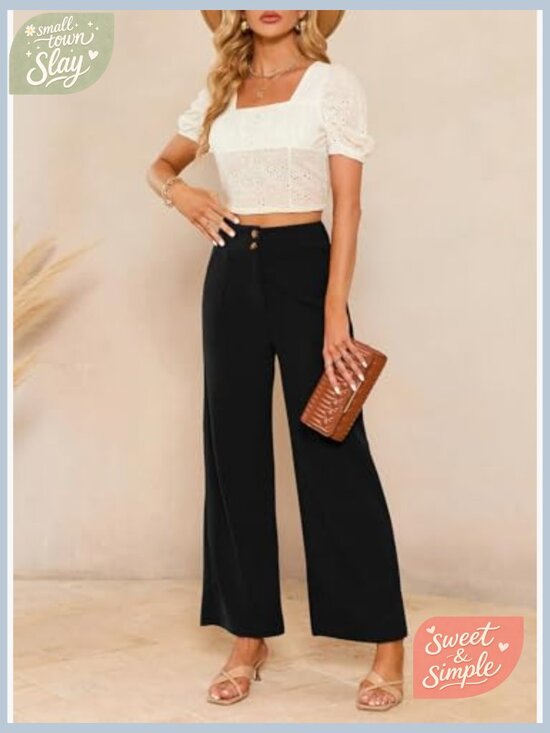 High Waisted Corduroy Wide Leg Pants with Pockets Stretchy Casual Work - Picture 3 of 7
